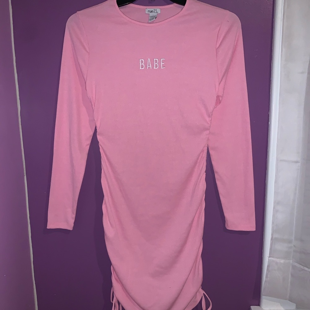 Pink Babe Embroidered Drawstring Ruched Dress - Picture 2 of 4